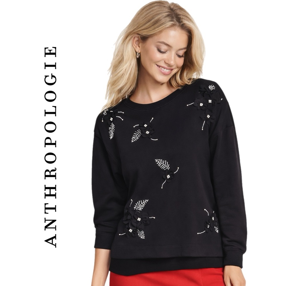Anthropologie Crew-Neck Embellished Sweatshirt
